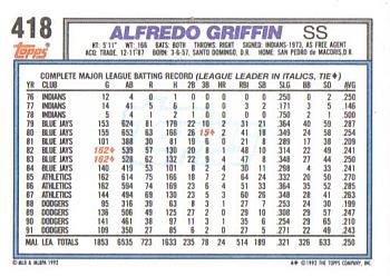 Alfredo Griffin  baseball card collectible - Main Image 2