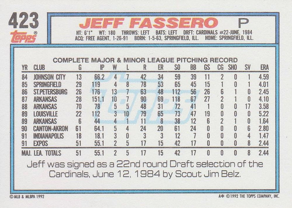 Jeff Fassero  baseball card collectible - Main Image 2