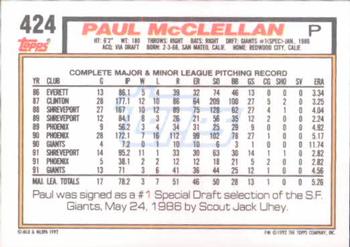 Paul McClellan  baseball card collectible - Main Image 2