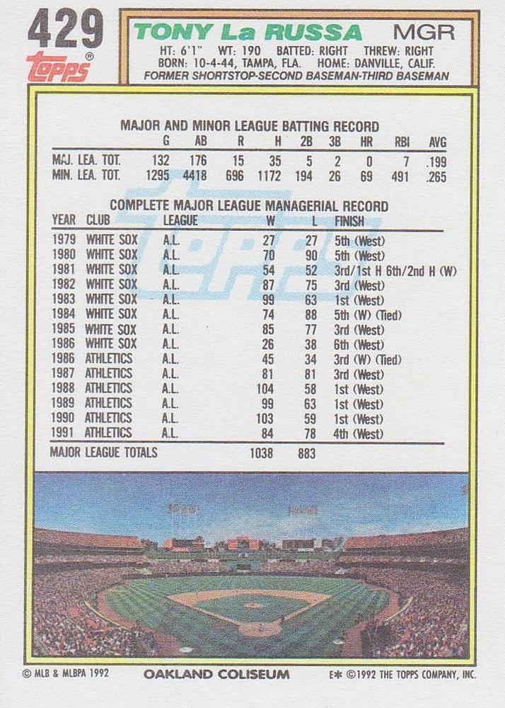 Tony La Russa  baseball card collectible - Main Image 2