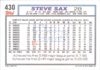 Steve Sax  baseball card collectible - Main Image 2