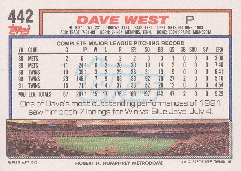 Dave West  baseball card collectible - Main Image 2