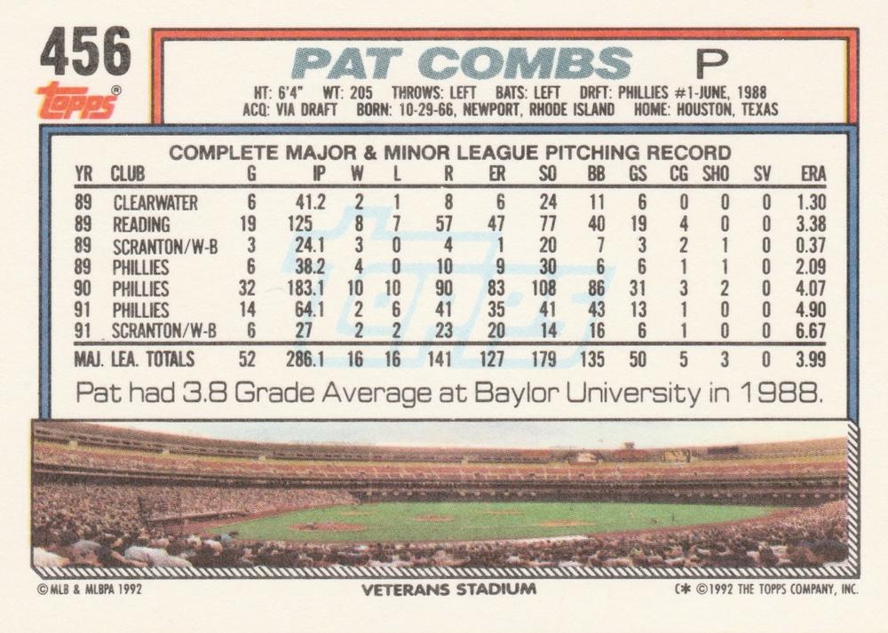 Pat Combs  baseball card collectible - Main Image 2