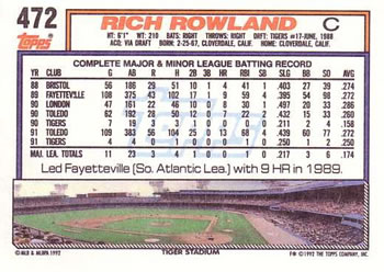 Rich Rowland  baseball card collectible - Main Image 2