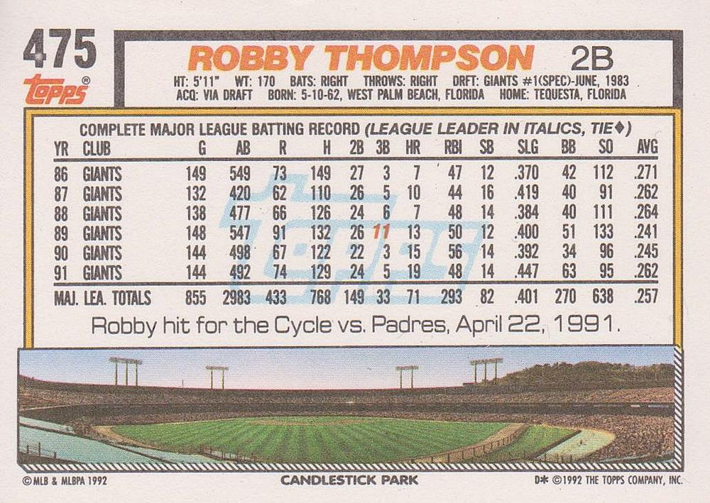 Robby Thompson  baseball card collectible - Main Image 2