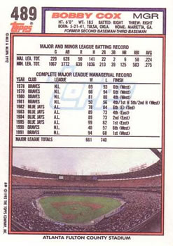 Bobby Cox  baseball card collectible - Main Image 2