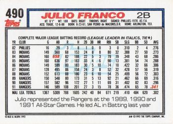 Julio Franco  baseball card collectible - Main Image 2