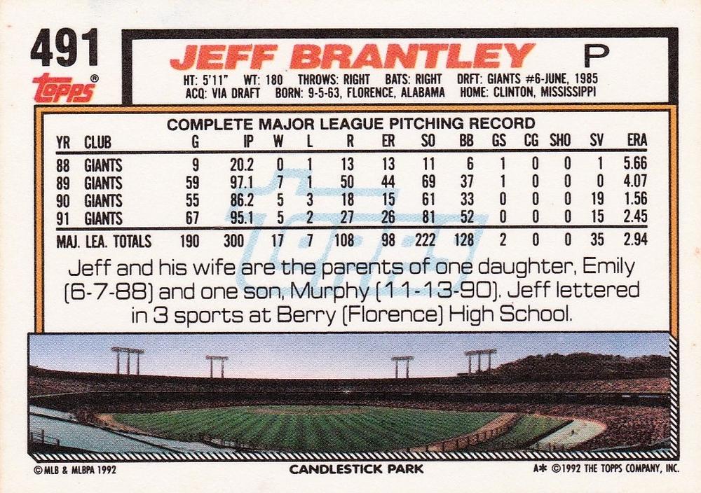 Jeff Brantley  baseball card collectible - Main Image 2