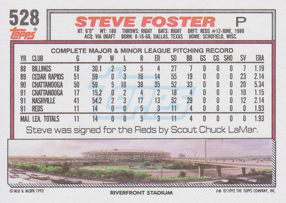 Steve Foster  baseball card collectible - Main Image 2