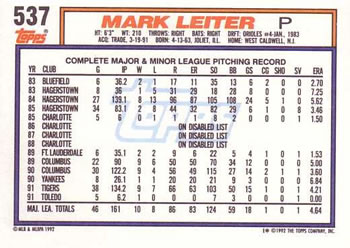 Mark Leiter  baseball card collectible - Main Image 2