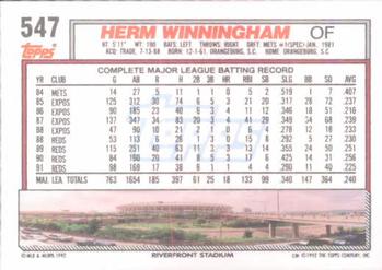 Herm Winningham  baseball card collectible - Main Image 2