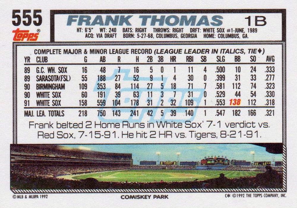 Frank Thomas  baseball card collectible - Main Image 2