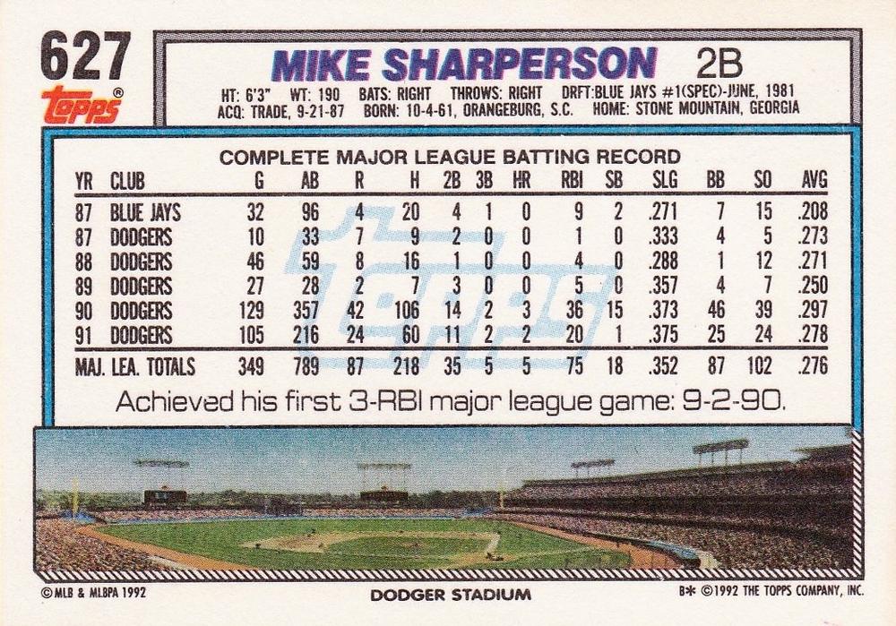 Mike Sharperson  baseball card collectible - Main Image 2