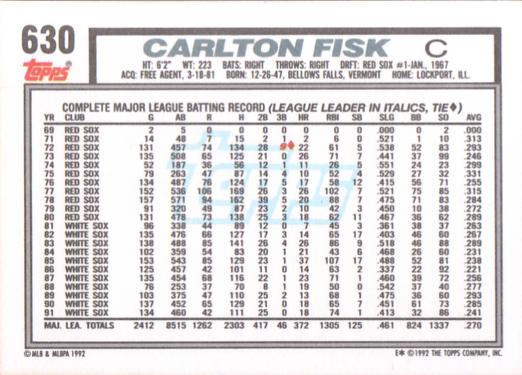 Carlton Fisk  baseball card collectible - Main Image 2