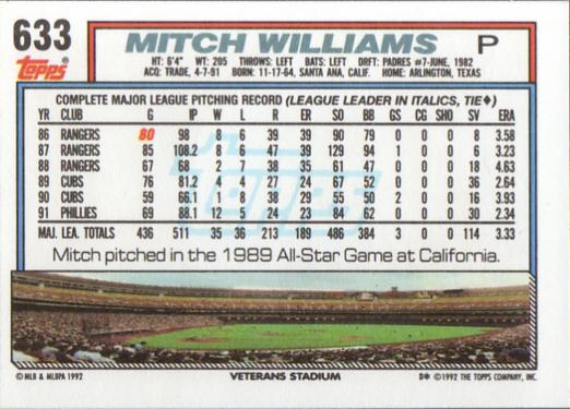 Mitch Williams  baseball card collectible - Main Image 2