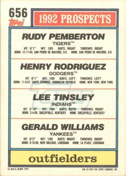 1992 Top Prospects Outfielders (Rudy Pemberton / Henry Rodriguez / Lee Tinsley / Gerald Williams)  baseball card collectible - Main Image 2