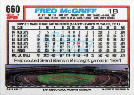 Fred McGriff  baseball card collectible - Main Image 2