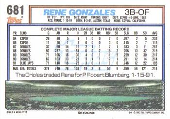 Rene Gonzales  baseball card collectible - Main Image 2