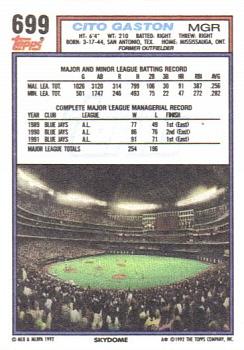 Cito Gaston  baseball card collectible - Main Image 2