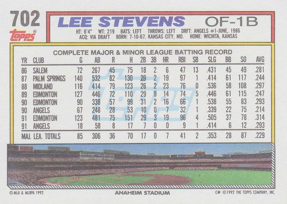 Lee Stevens  baseball card collectible - Main Image 2