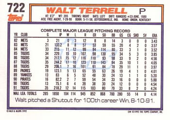 Walt Terrell  baseball card collectible - Main Image 2
