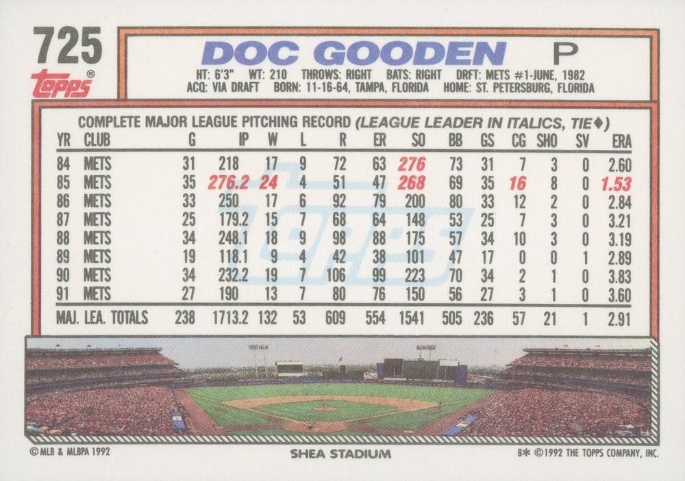 Doc Gooden  baseball card collectible - Main Image 2