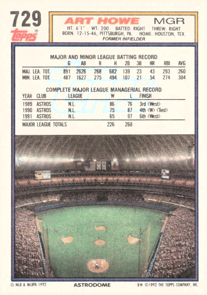 Art Howe  baseball card collectible - Main Image 2