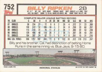 Billy Ripken  baseball card collectible - Main Image 2