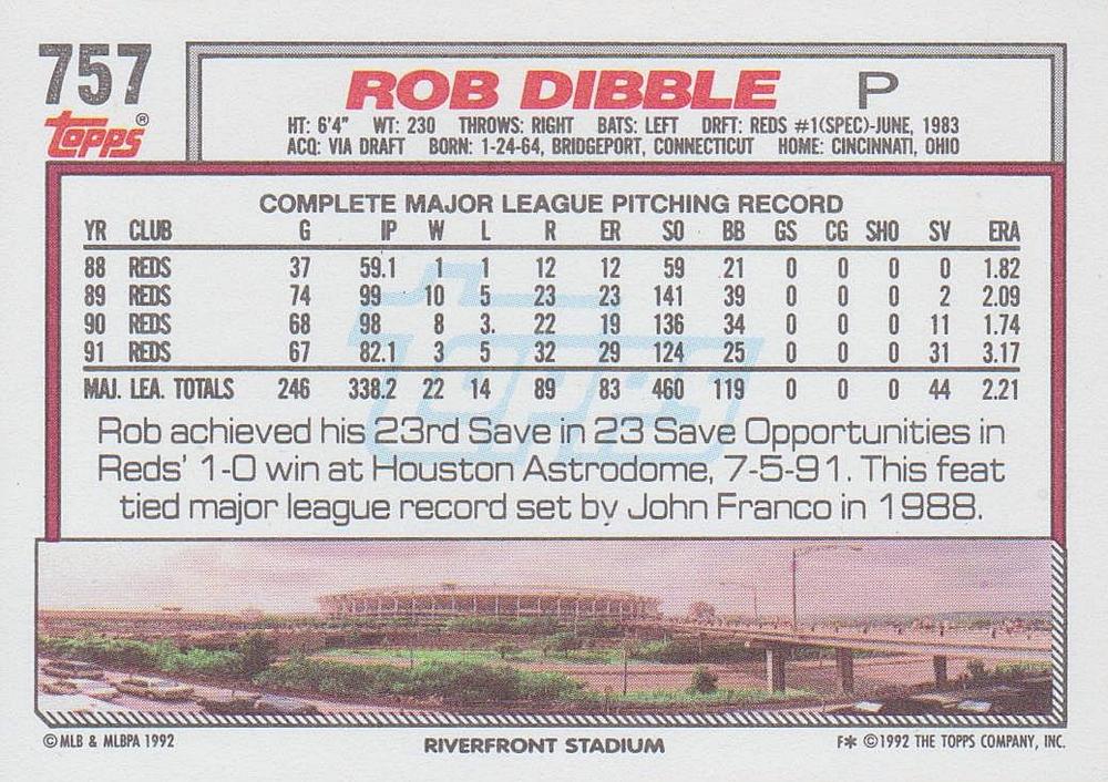 Rob Dibble  baseball card collectible - Main Image 2