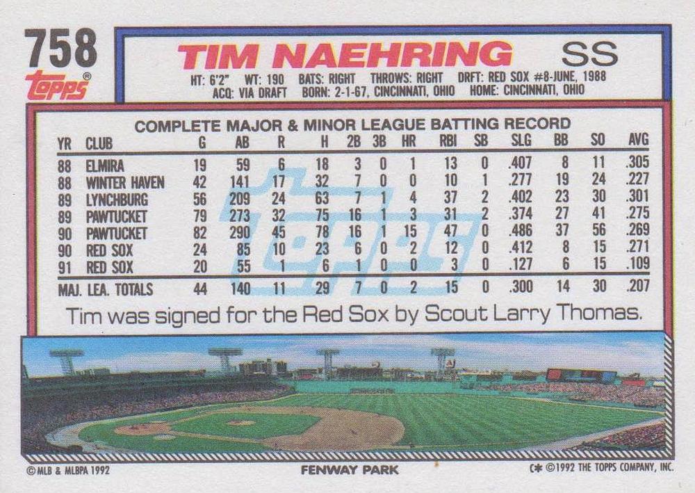 Tim Naehring  baseball card collectible - Main Image 2
