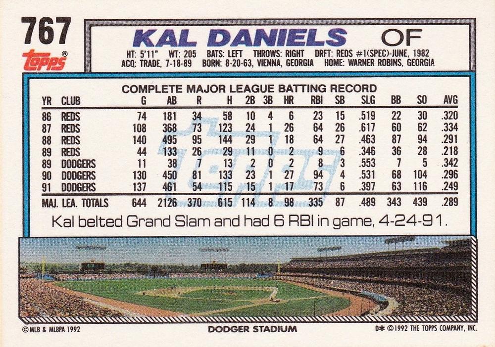Kal Daniels  baseball card collectible - Main Image 2