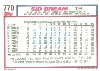 Sid Bream  baseball card collectible - Main Image 2