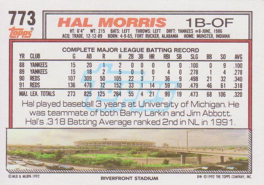 Hal Morris  baseball card collectible - Main Image 2
