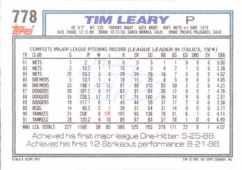 Tim Leary  baseball card collectible - Main Image 2