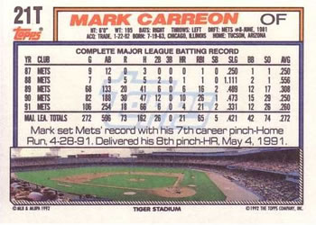 Mark Carreon  baseball card collectible - Main Image 2
