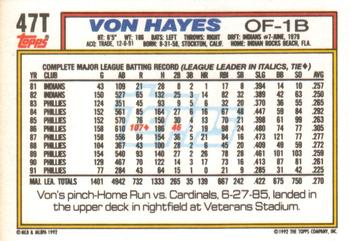 Von Hayes  baseball card collectible - Main Image 2