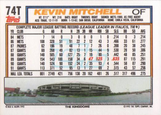 Kevin Mitchell  baseball card collectible - Main Image 2