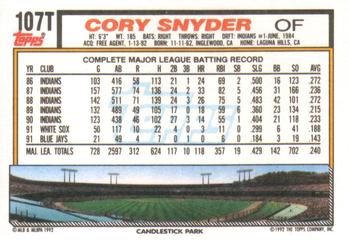 Cory Snyder  baseball card collectible - Main Image 2