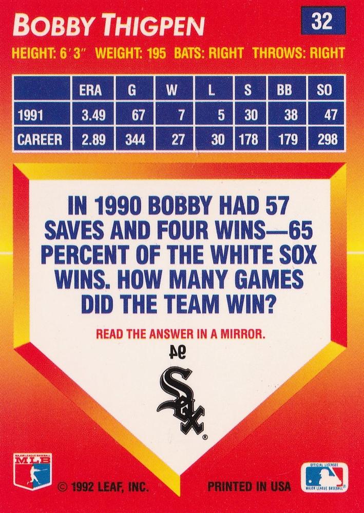 Bobby Thigpen  baseball card collectible - Main Image 2