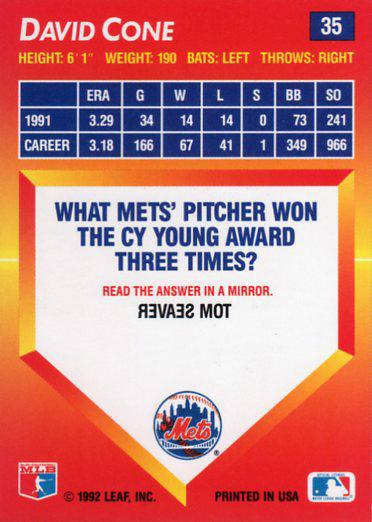 David Cone  baseball card collectible - Main Image 2