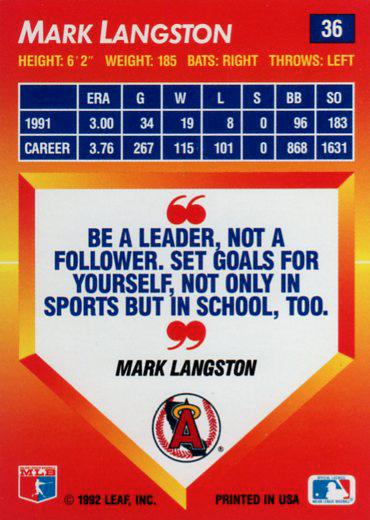 Mark Langston  baseball card collectible - Main Image 2