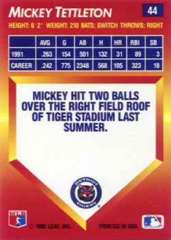 Mickey Tettleton  baseball card collectible - Main Image 2