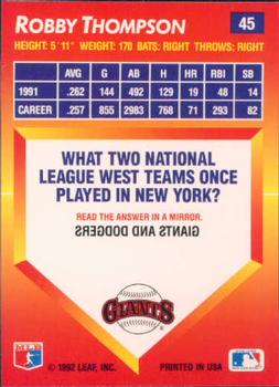 Robby Thompson  baseball card collectible - Main Image 2