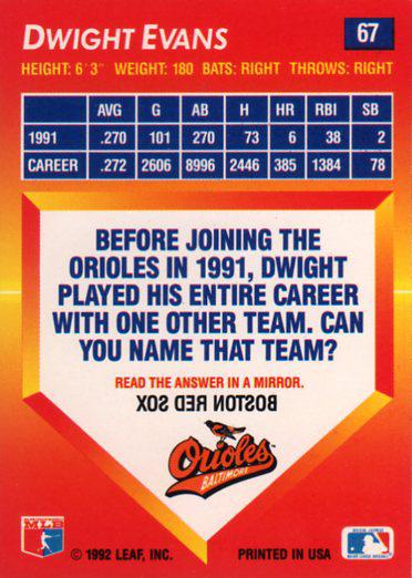 Dwight Evans  baseball card collectible - Main Image 2