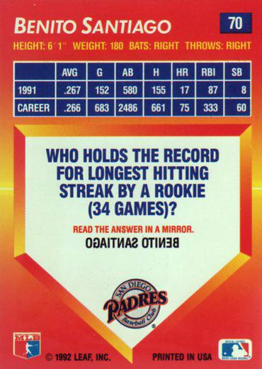 Benito Santiago  baseball card collectible - Main Image 2