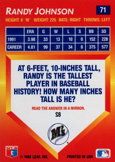 Randy Johnson  baseball card collectible - Main Image 2