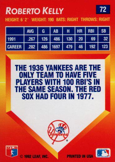 Roberto Kelly  baseball card collectible - Main Image 2