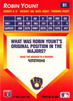 Robin Yount  baseball card collectible - Main Image 2