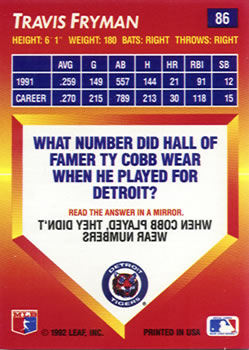 Travis Fryman  baseball card collectible - Main Image 2