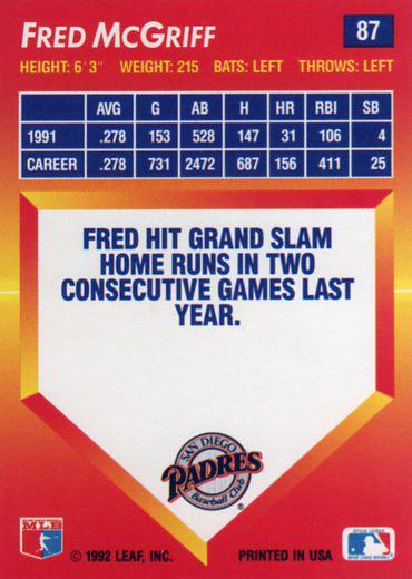 Fred McGriff  baseball card collectible - Main Image 2